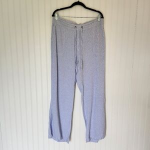 PER SE Blue Striped Linen Blend Vacation Resortwear Pull On Wide Leg Pants 2X